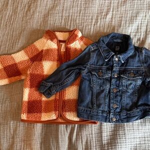 GAP Blue Denim Jacket and Orange Plaid Coat Bundle